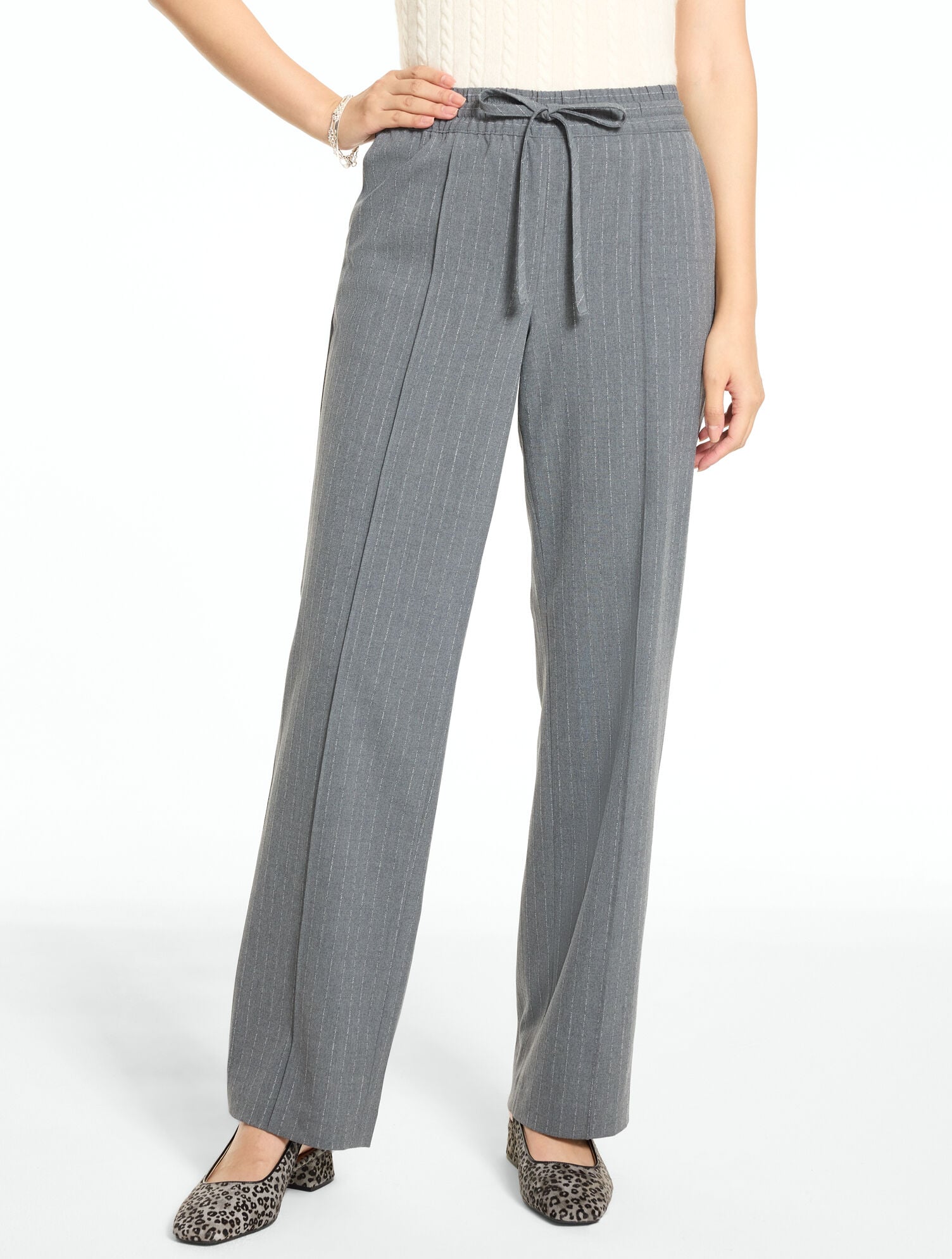 Straight Leg Pull-On Pants - Pickstitch Pinstripe