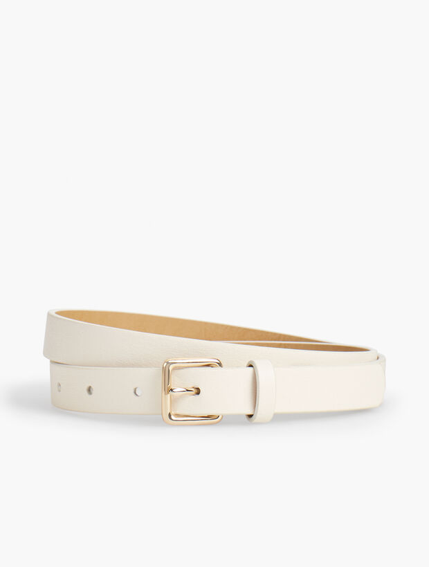 Pebble Leather Square-Buckle Belt - Ivory