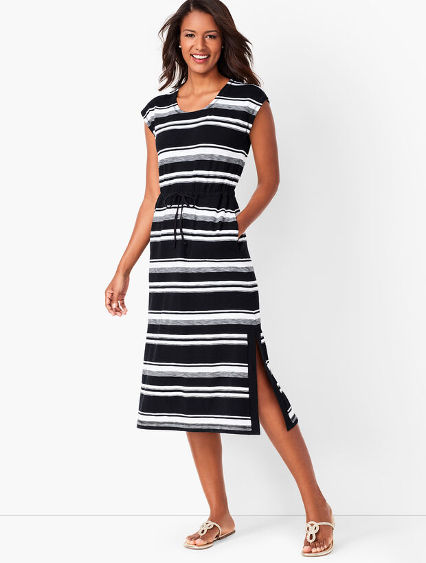 Tie-Waist Stripe Midi Dress