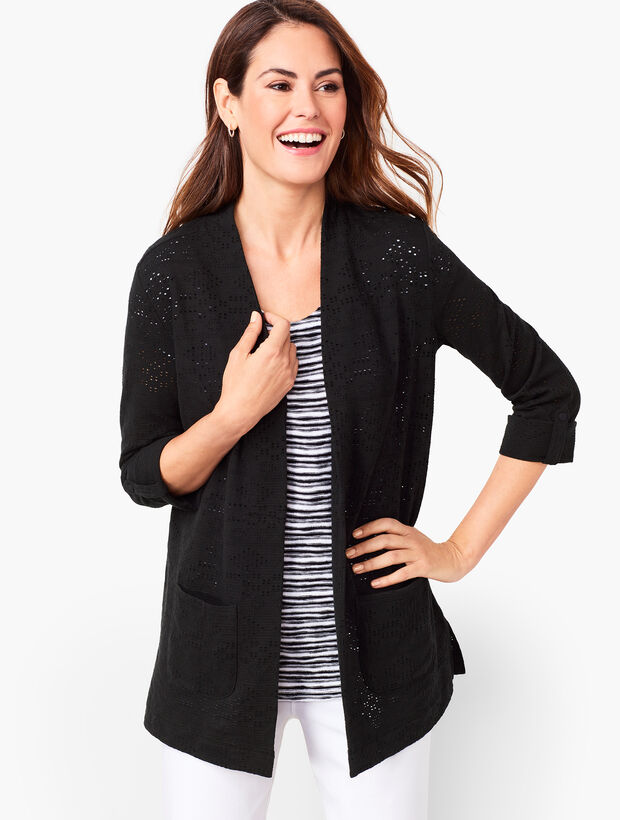 Diamond Textured Open-Front Cardigan