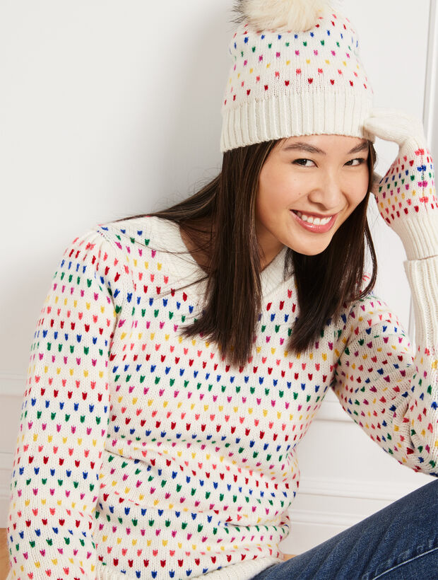 Puff Sleeve Crewneck Pullover - Speckled Dots