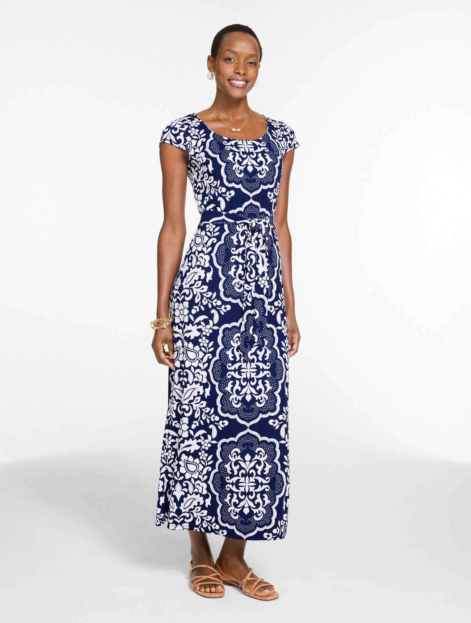Matte Jersey Maxi Dress - Scroll Medallion