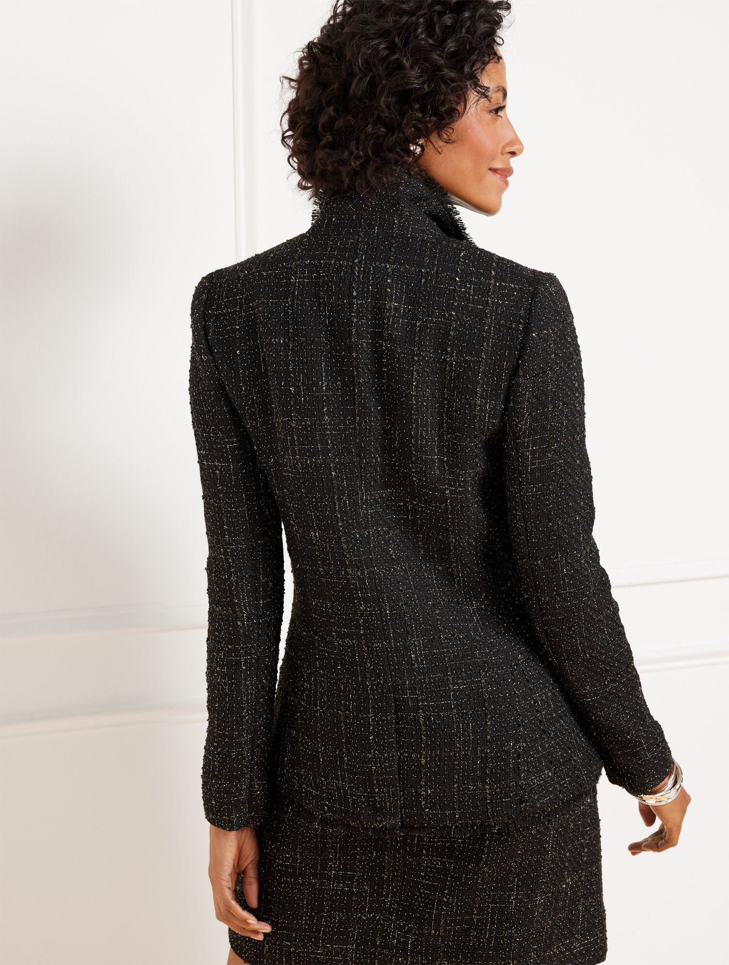 Metallic Fringe Tweed Double Breasted Blazer | Talbots