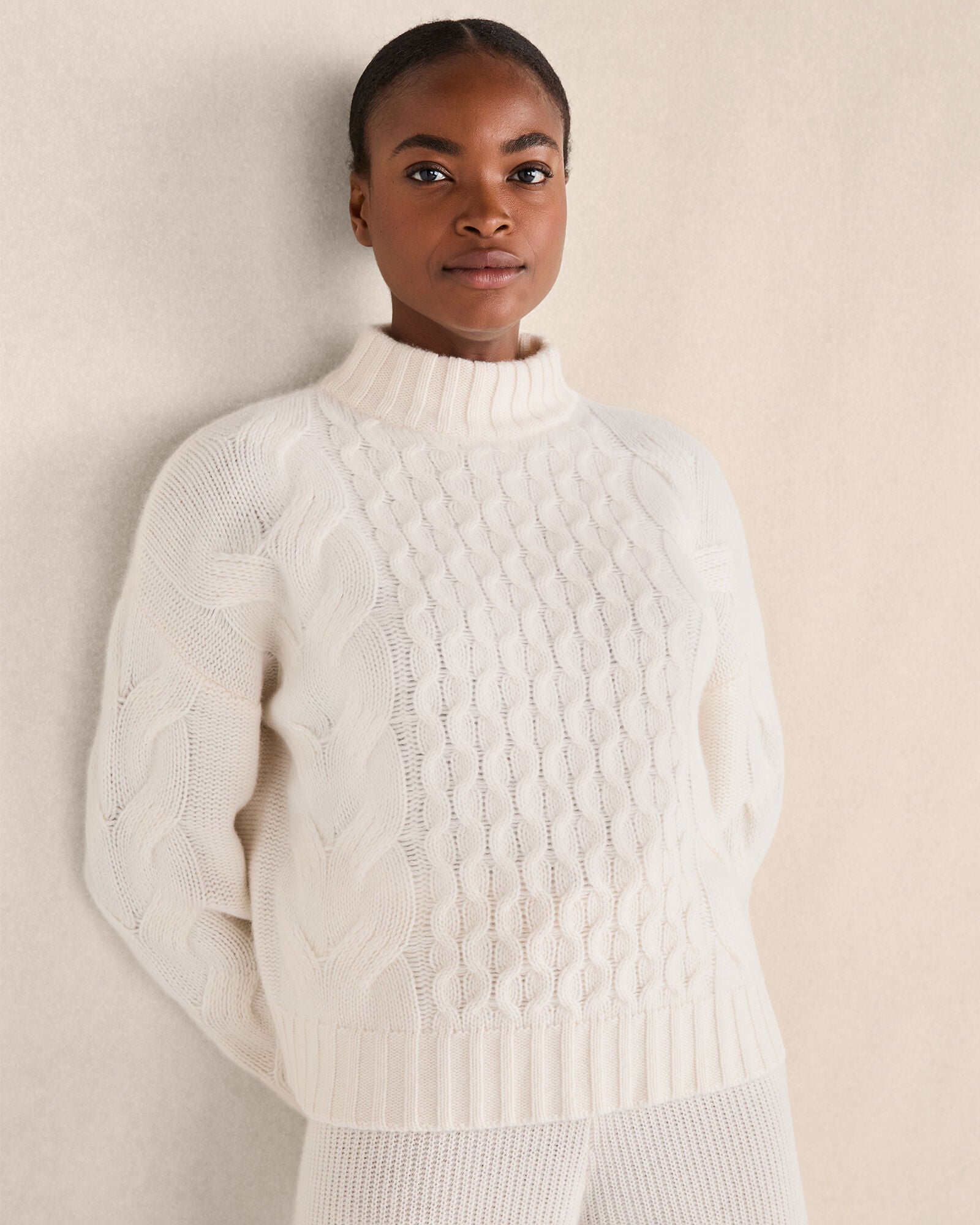 Cashmere Honeycomb Cable Mockneck Sweater