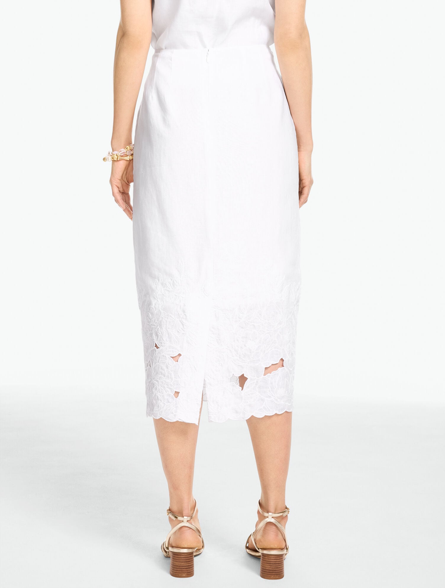 RSVP Floral Embroidered Linen Pencil Skirt