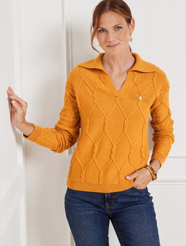 Lattice Cable Johnny Collar Sweater