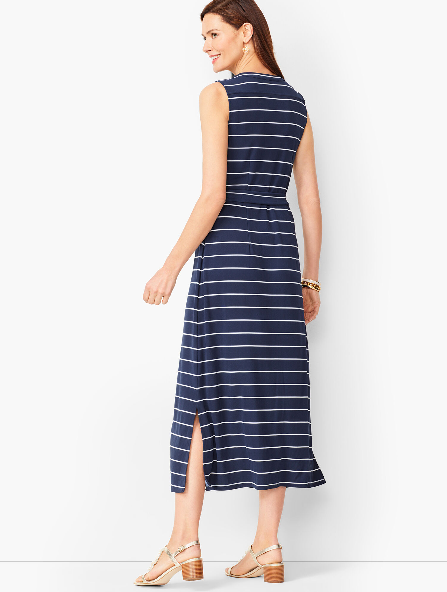 navy blue and white striped maxi dress Umgee MIX Floral Button-Front Midi Dress NAVY MIX / S