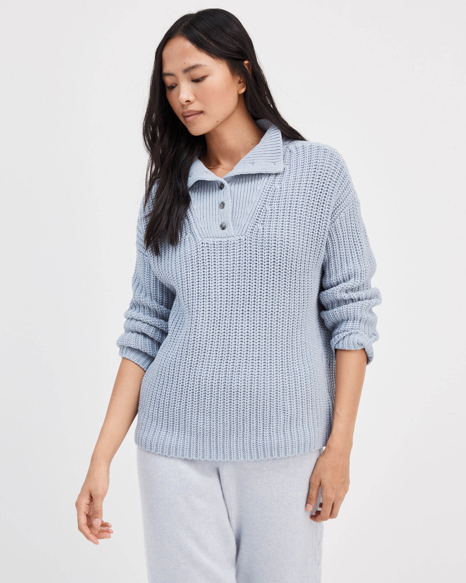 Button-Up Mock Neck Sweater
