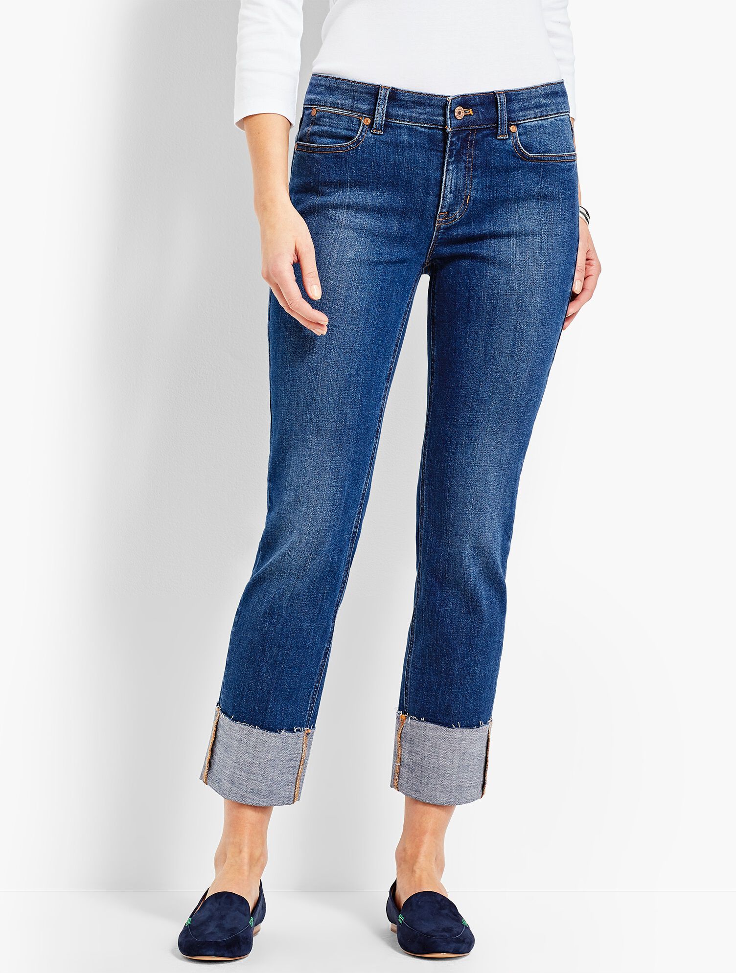 Cuffed Denim Straight Crop Taylor Wash Talbots