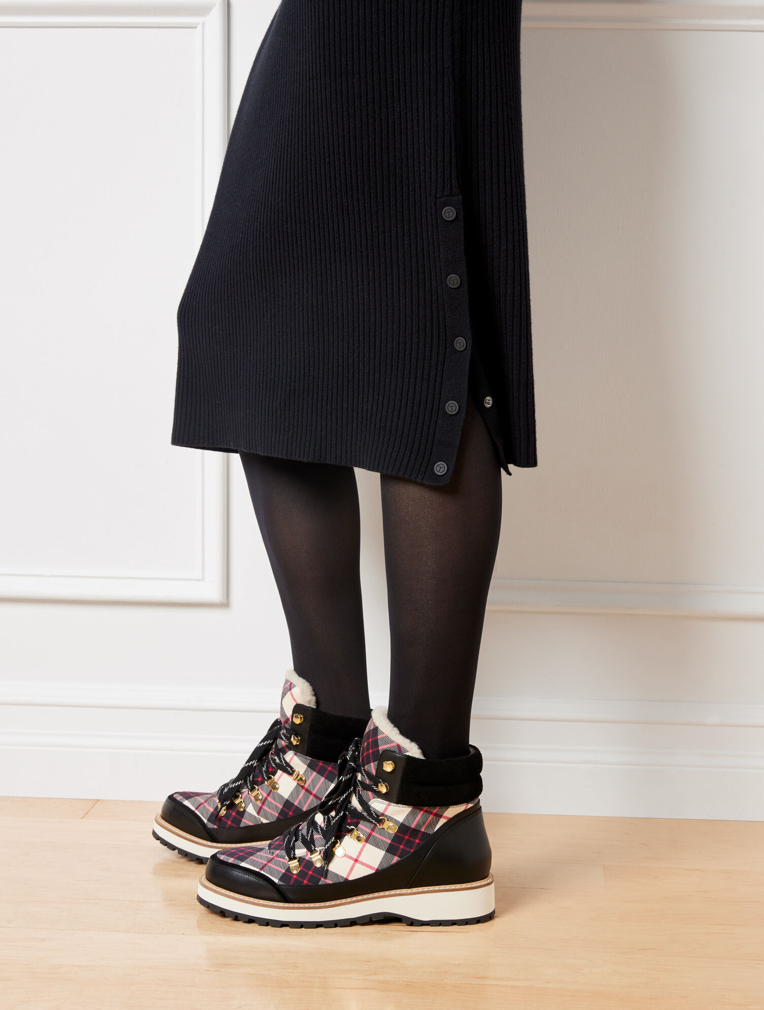 Sweater Dress With Tights And Sneakers Outfit Winter Tennis Shoes