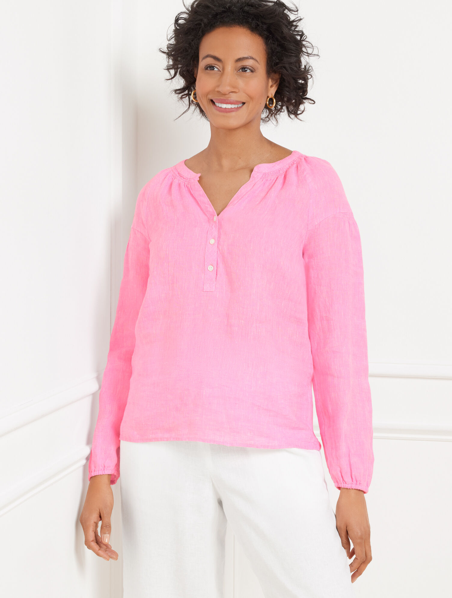 Lantern Sleeve Linen Top - Cross Dyed - image 3