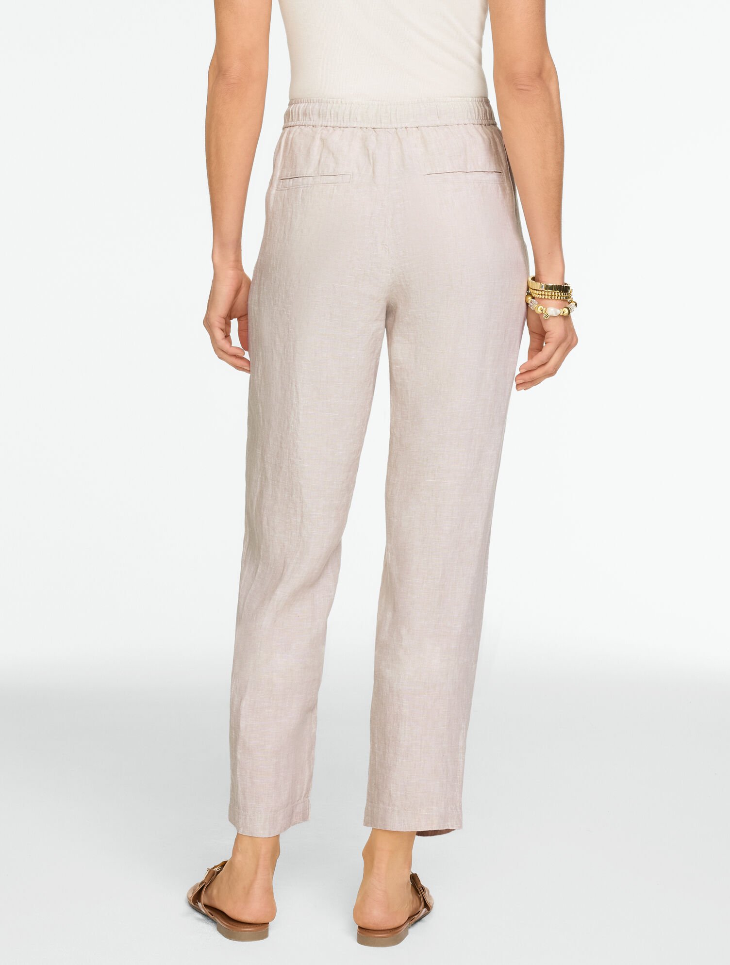 Washed Linen Tapered Ankle Pull-On Pants