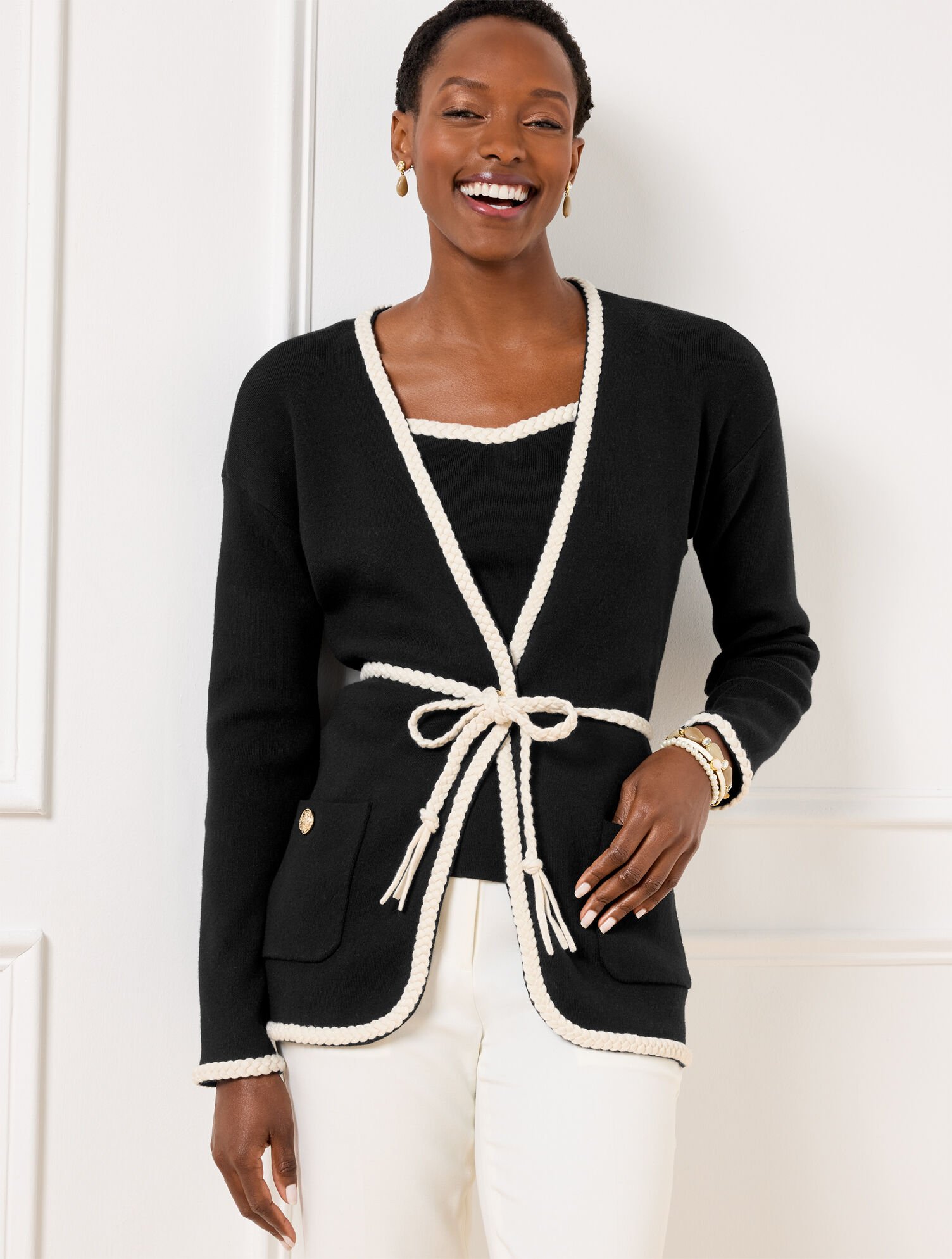 Braid Trim Sweater Jacket Talbots