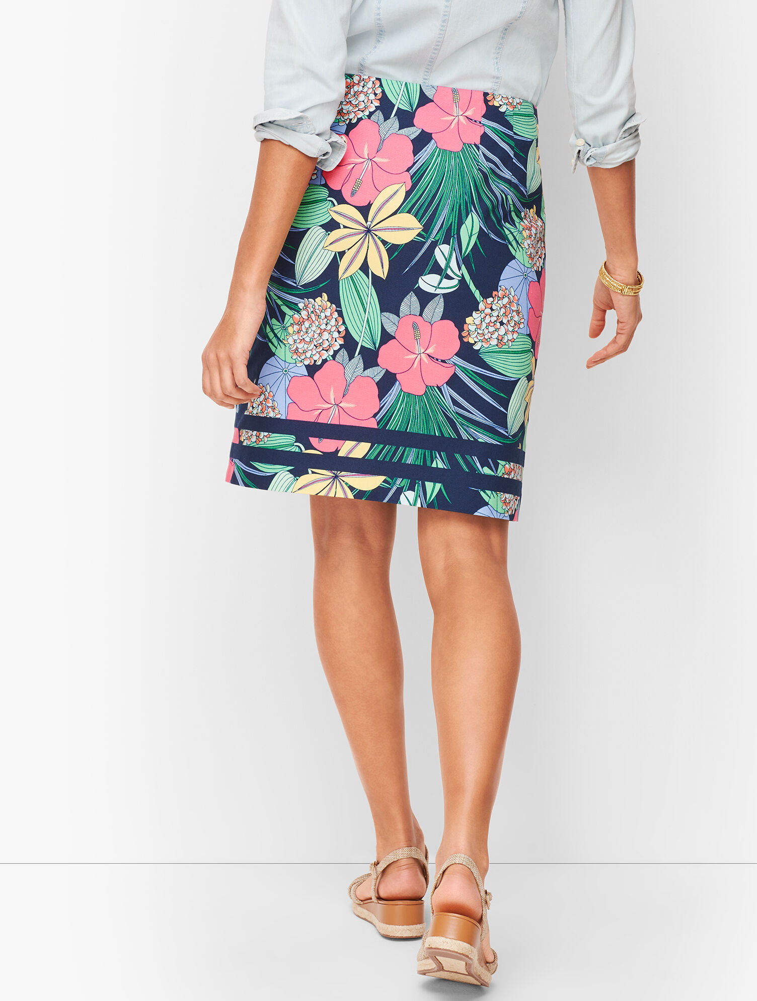 Cotton Canvas A-Line Skirt - Hibiscus Print