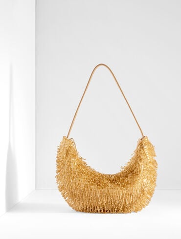 Beaded Satin Crescent Bag