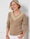 Textured V-Neck Pullover - Tipped