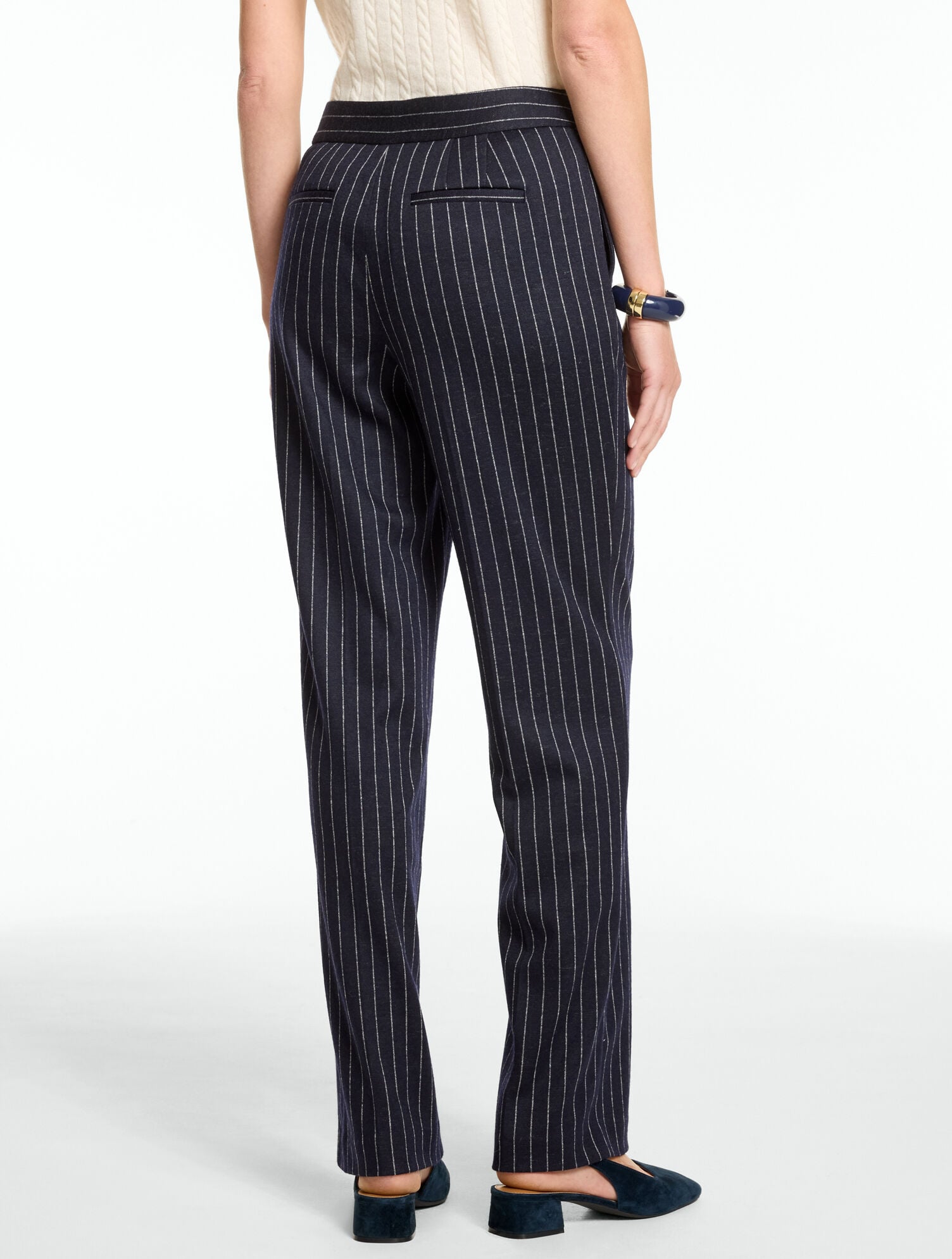 Pinstripe Knit Straight Leg Pants - thumbnail 3