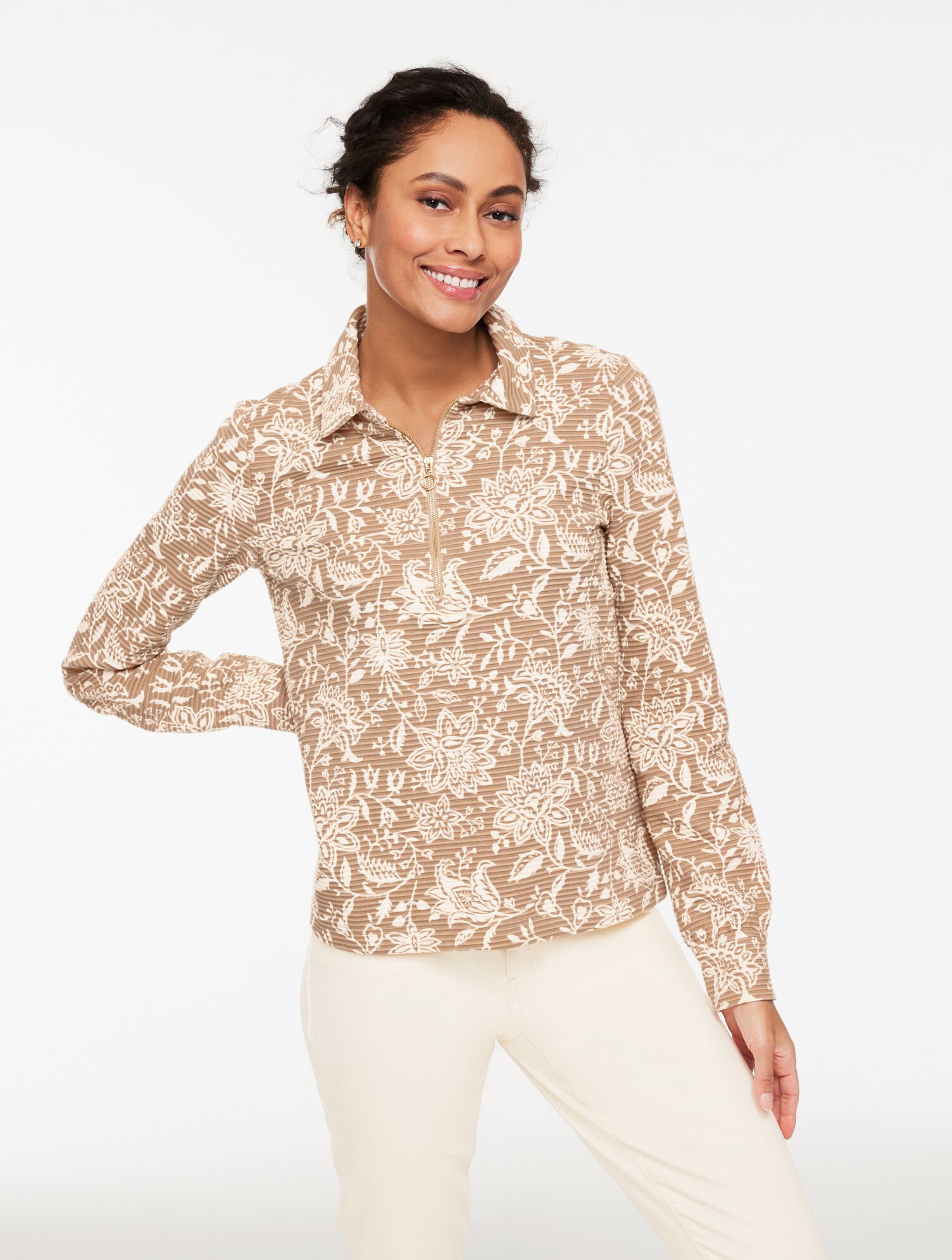 Ottoman Knit Half-Zip Pullover - Dreamy Floral