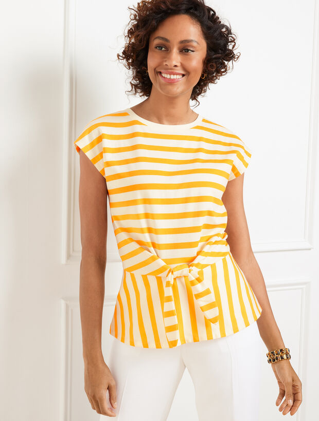 Tie Front Crewneck Tee - Camden Stripe