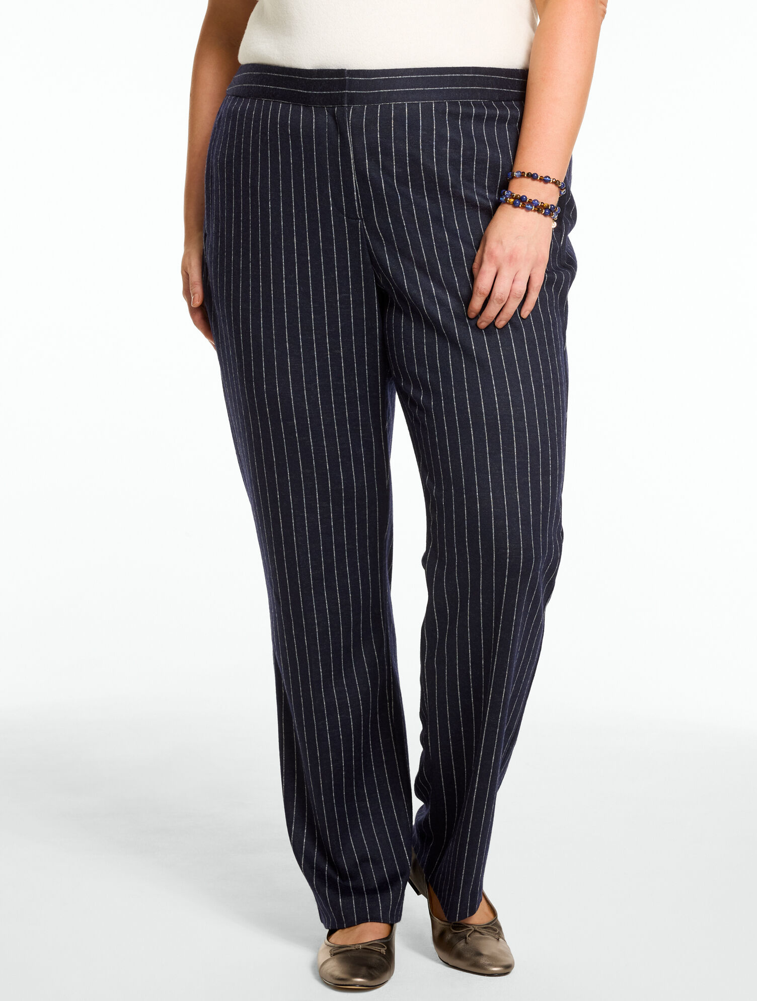 Pinstripe Knit Straight Leg Pants