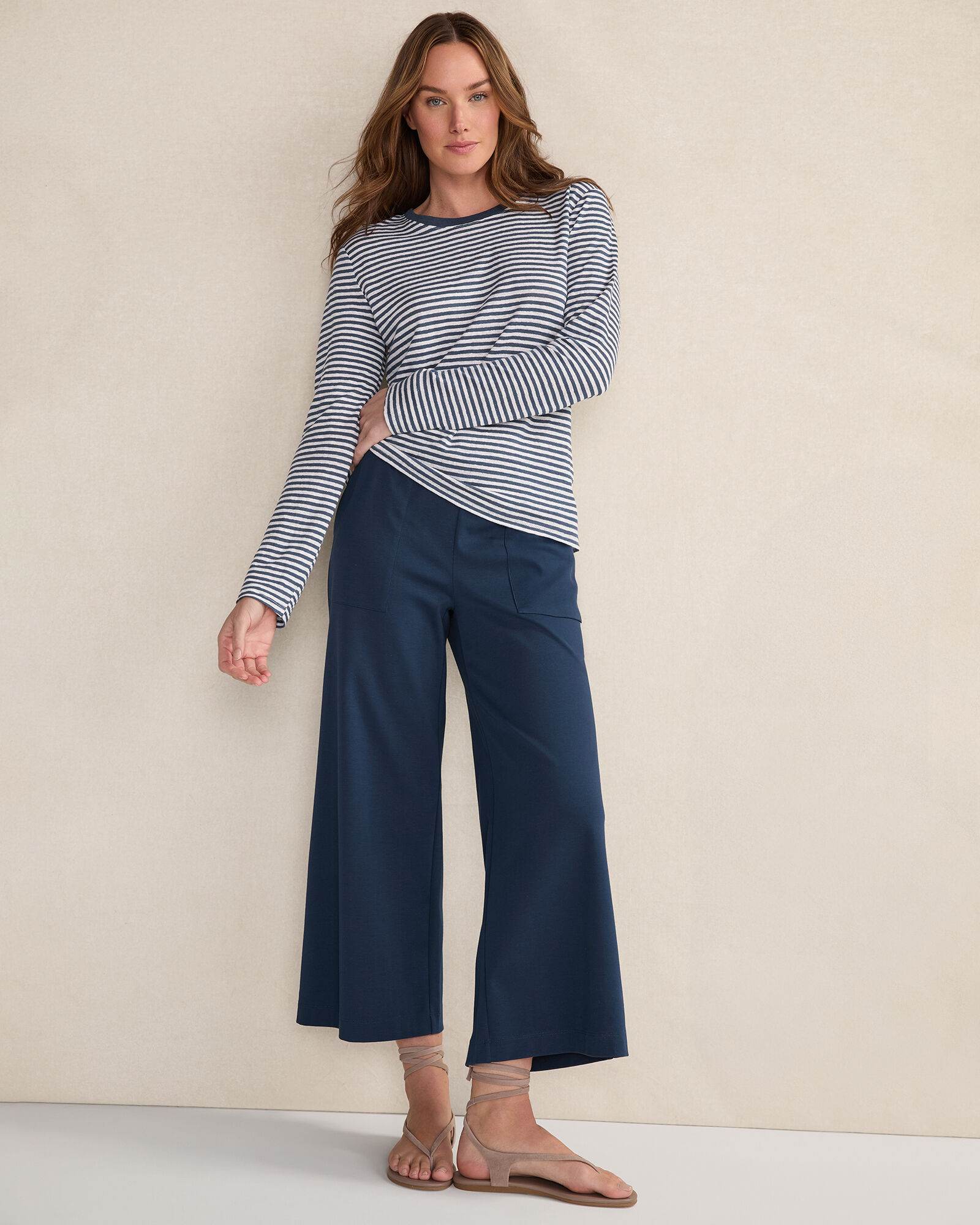 Linen Stripe Long Sleeve Crewneck Tee