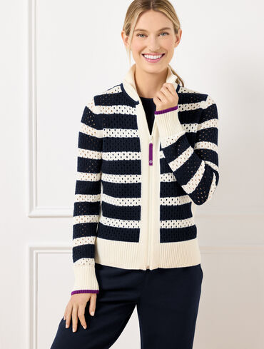 Coolmax Full Zip Sweater Jacket - Stripe