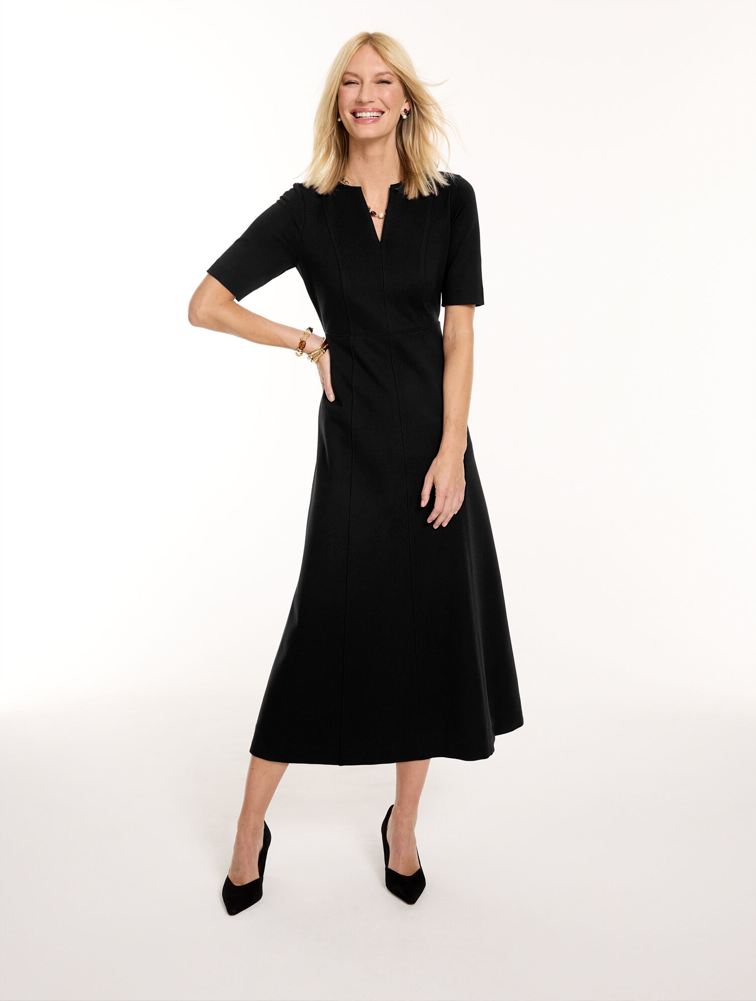 Polished Ponte Fit &amp; Flare Dress