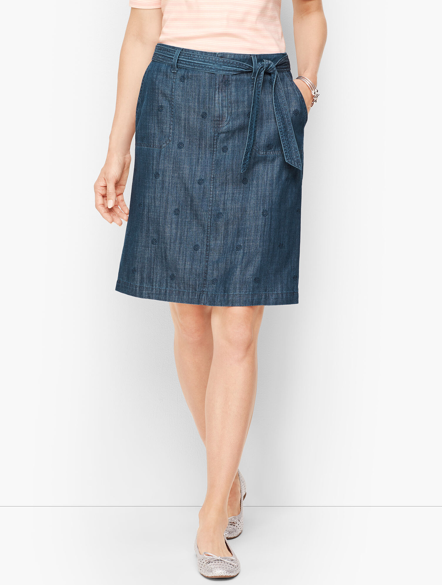Embroidered Daisy A-Line Skirt- Chambray Blue | Talbots