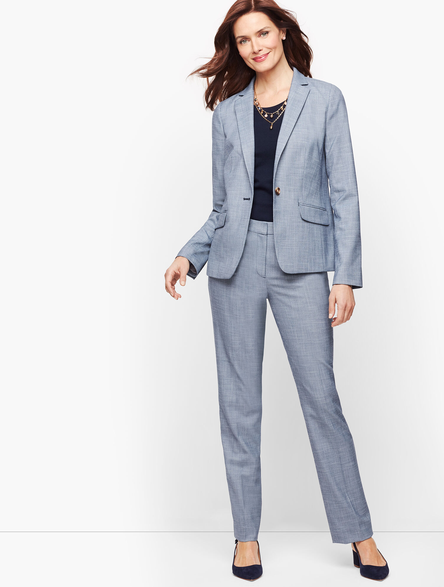 Sharkskin Single Button Blazer