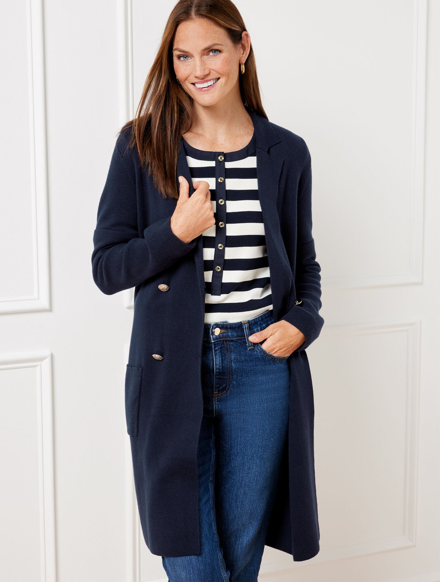 Double Breasted Duster Cardigan Talbots