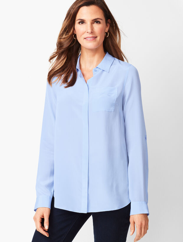Washable-Silk Button-Down Shirt Solid Talbots
