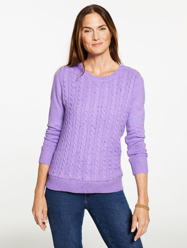 Tweed Cable Knit Crewneck Sweater