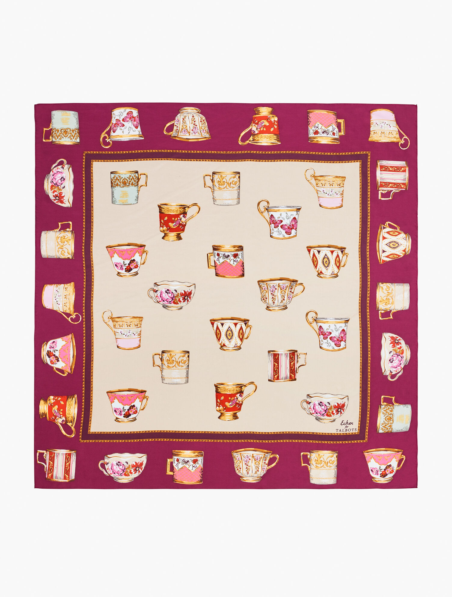 Echo Tea Cups Silk Square Scarf
