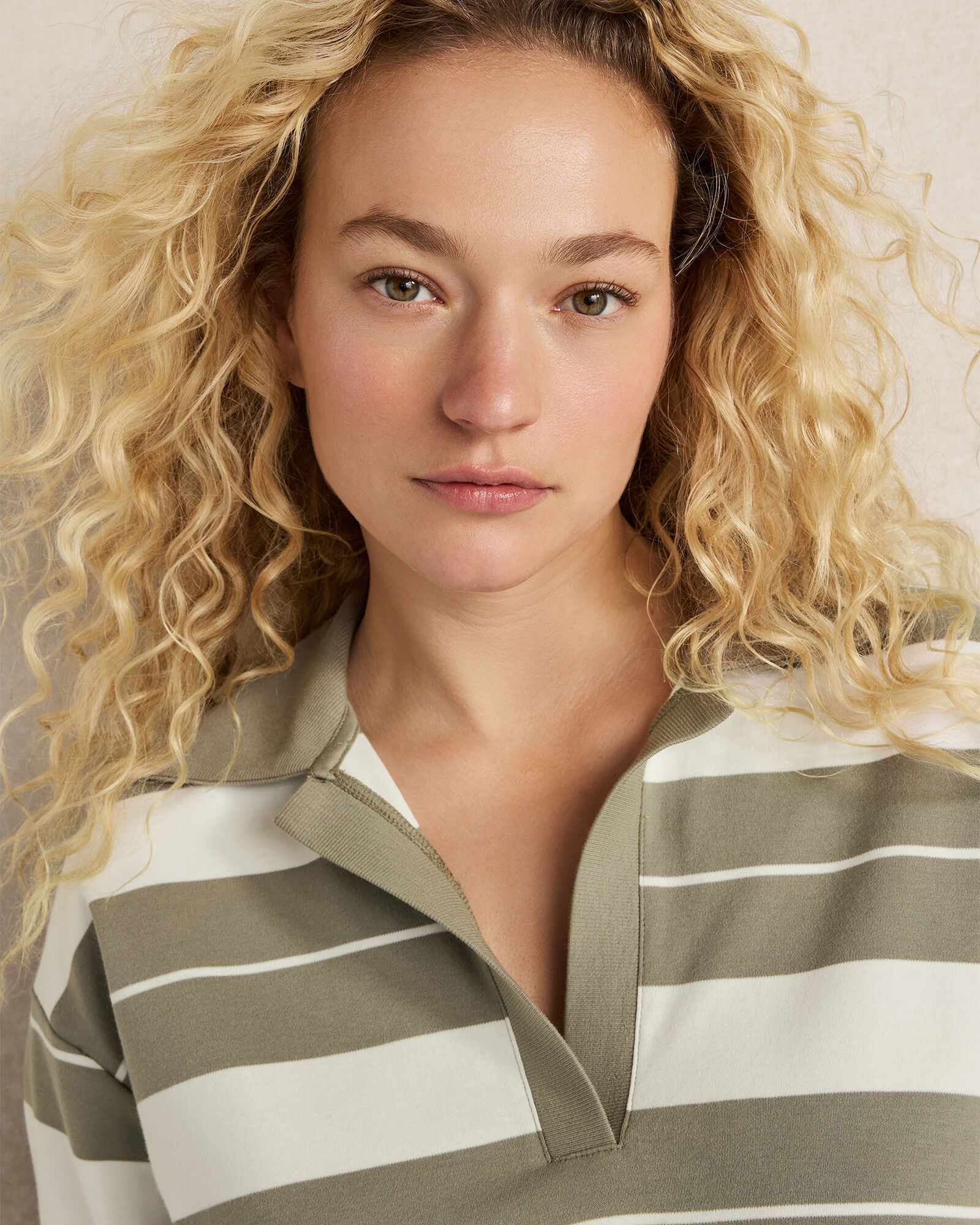 Organic Cotton Interlock Stripe Johnny Collar Top