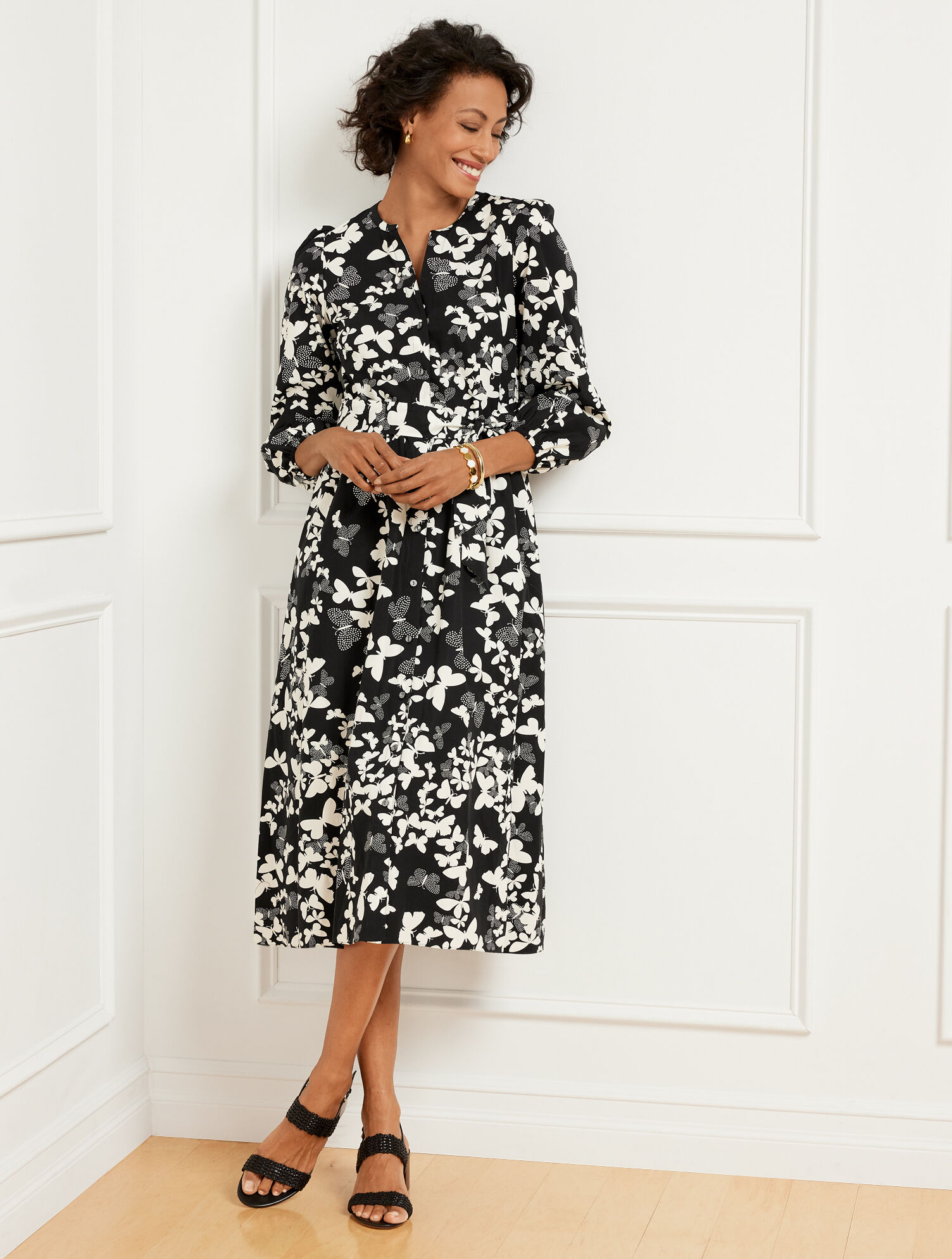 Dotted Butterflies Poplin Shirtdress