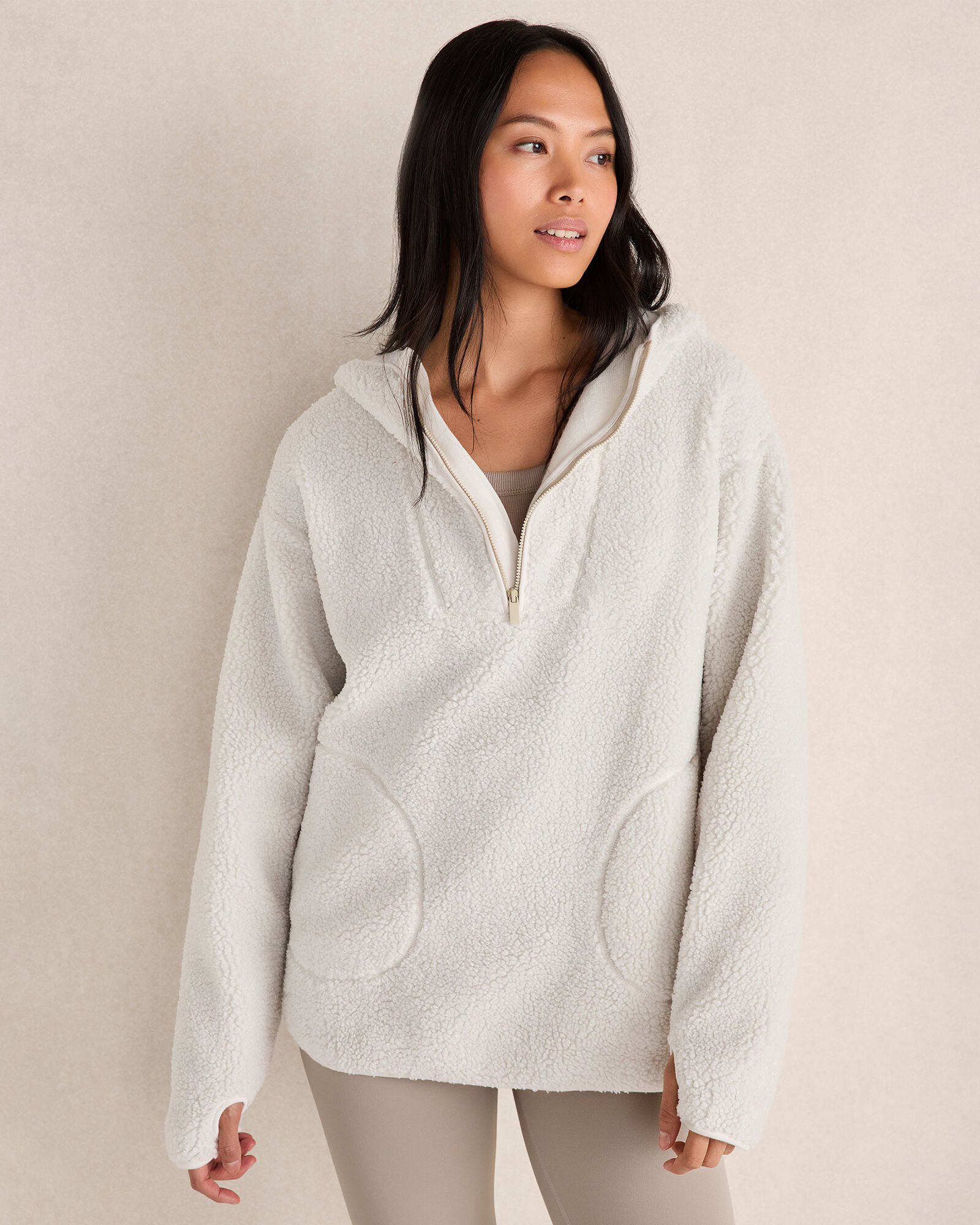 Quarter Zip Cute Sherpa Pullover Curly Sherpa Quarter-Zip Hoodie