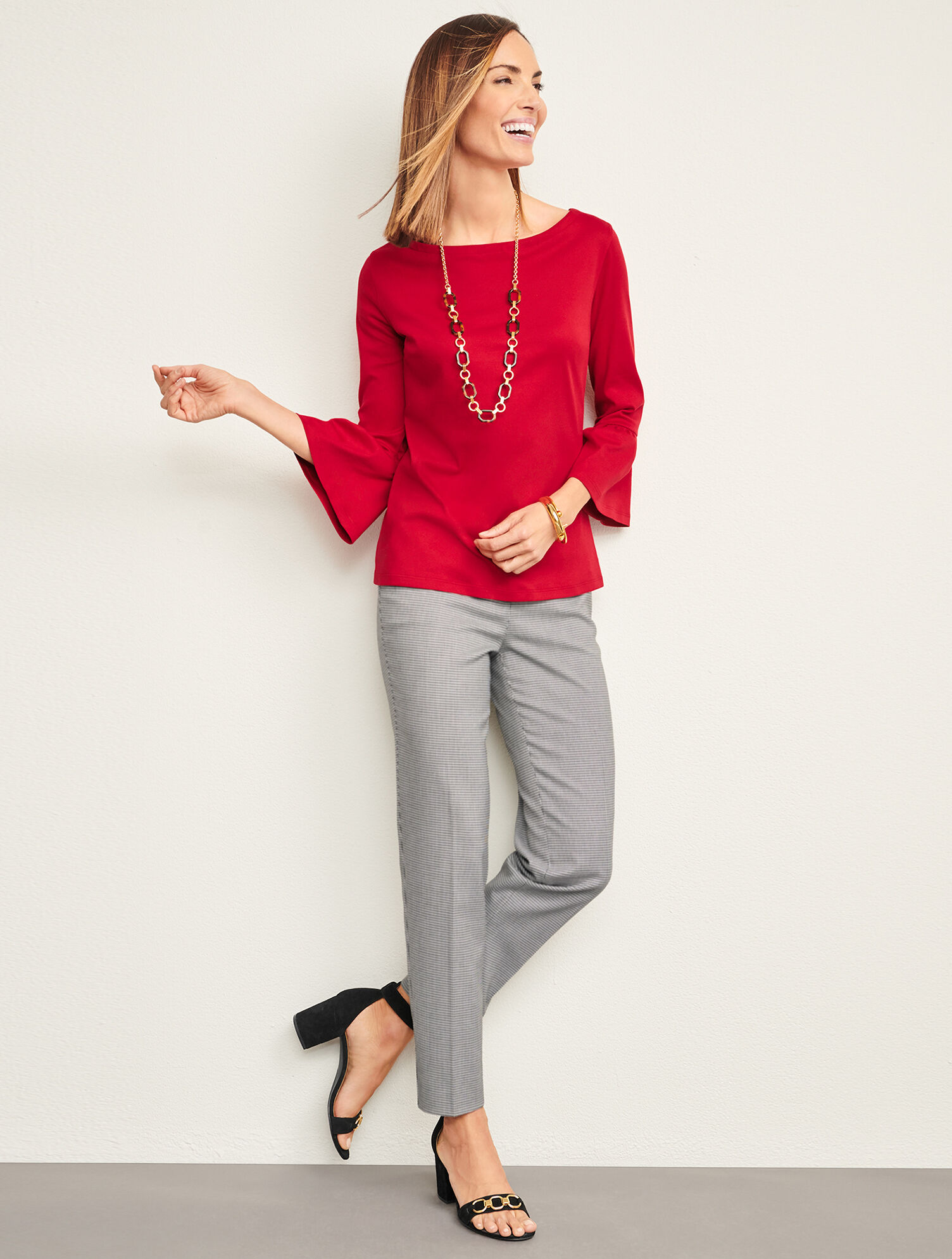 Square Houndstooth Woven Ankle Pants