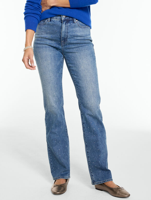 Barely Boot Rhinestone Jeans - Medium Shine
