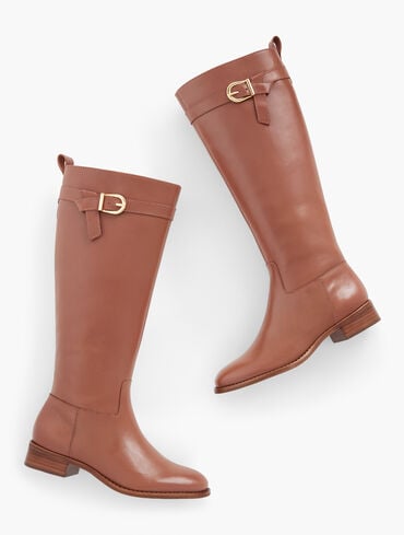 Tish Tie Leather Riding Boots - Extended Calf
