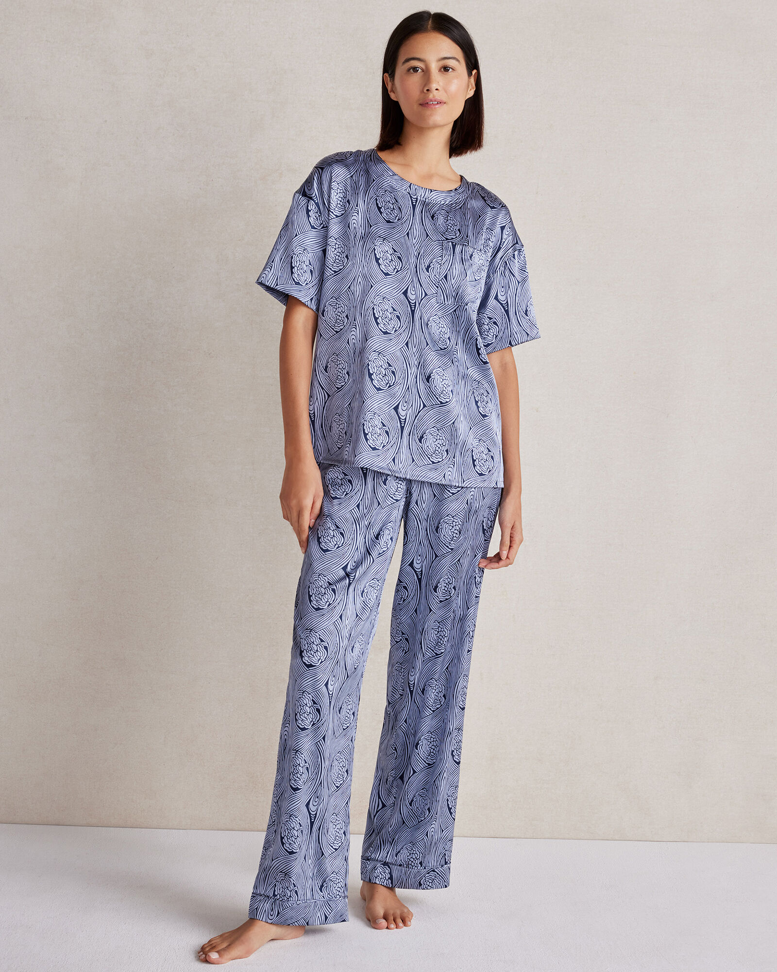 Washable Silk Deco Floral Pajama Pants