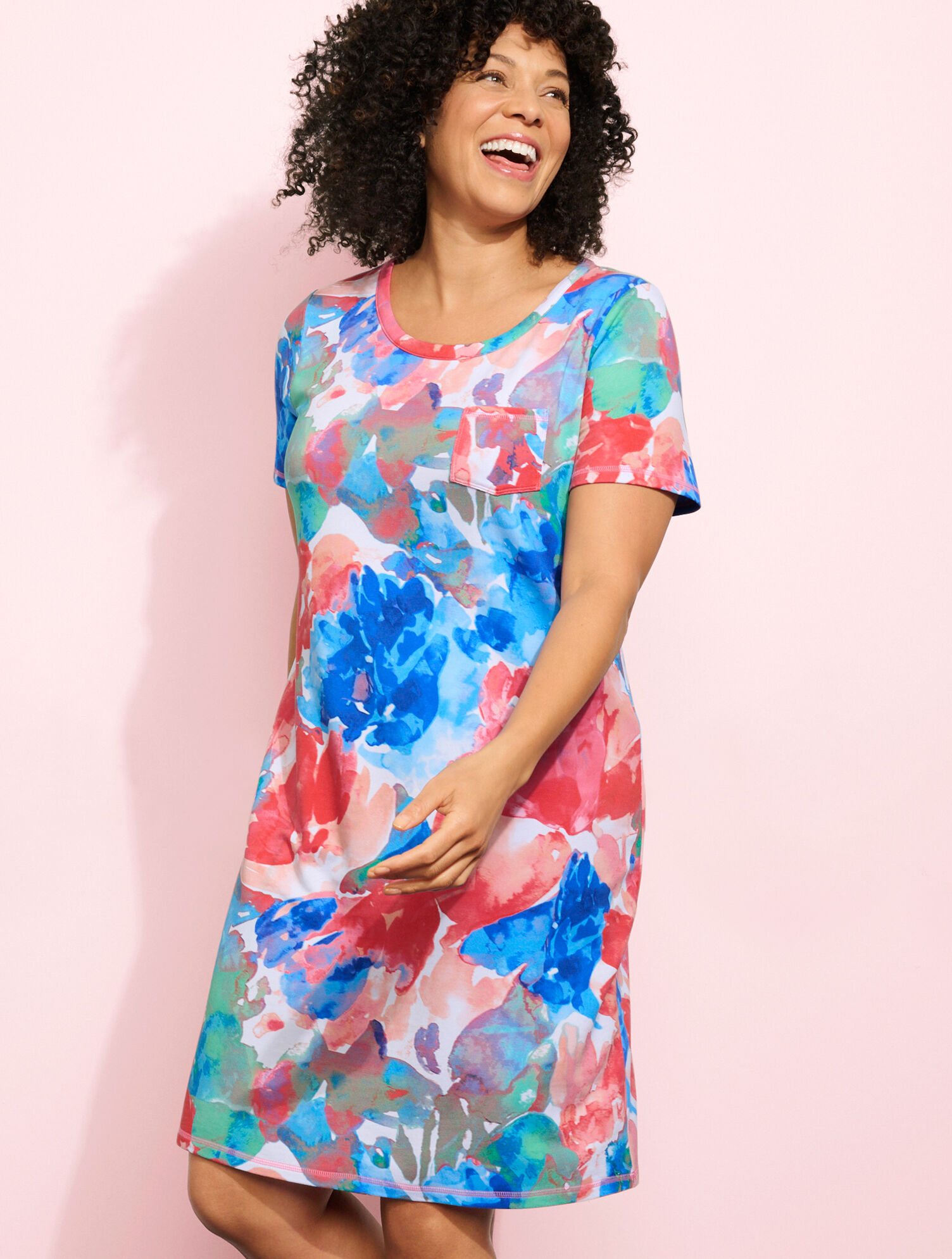 French Terry T-Shirt Dress - Painted Flowers | Talbots