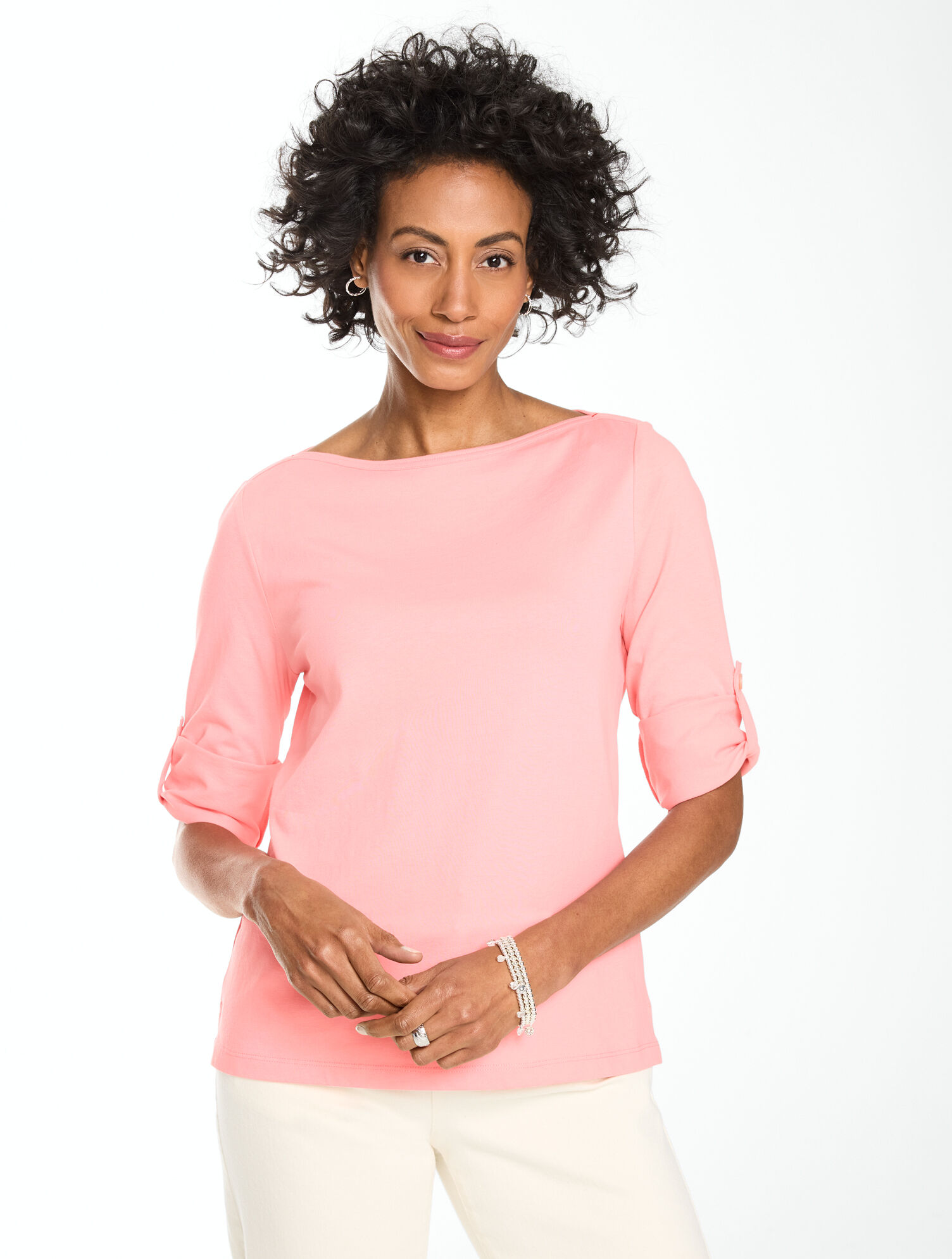 Roll Cuff Bateau Neck Top
