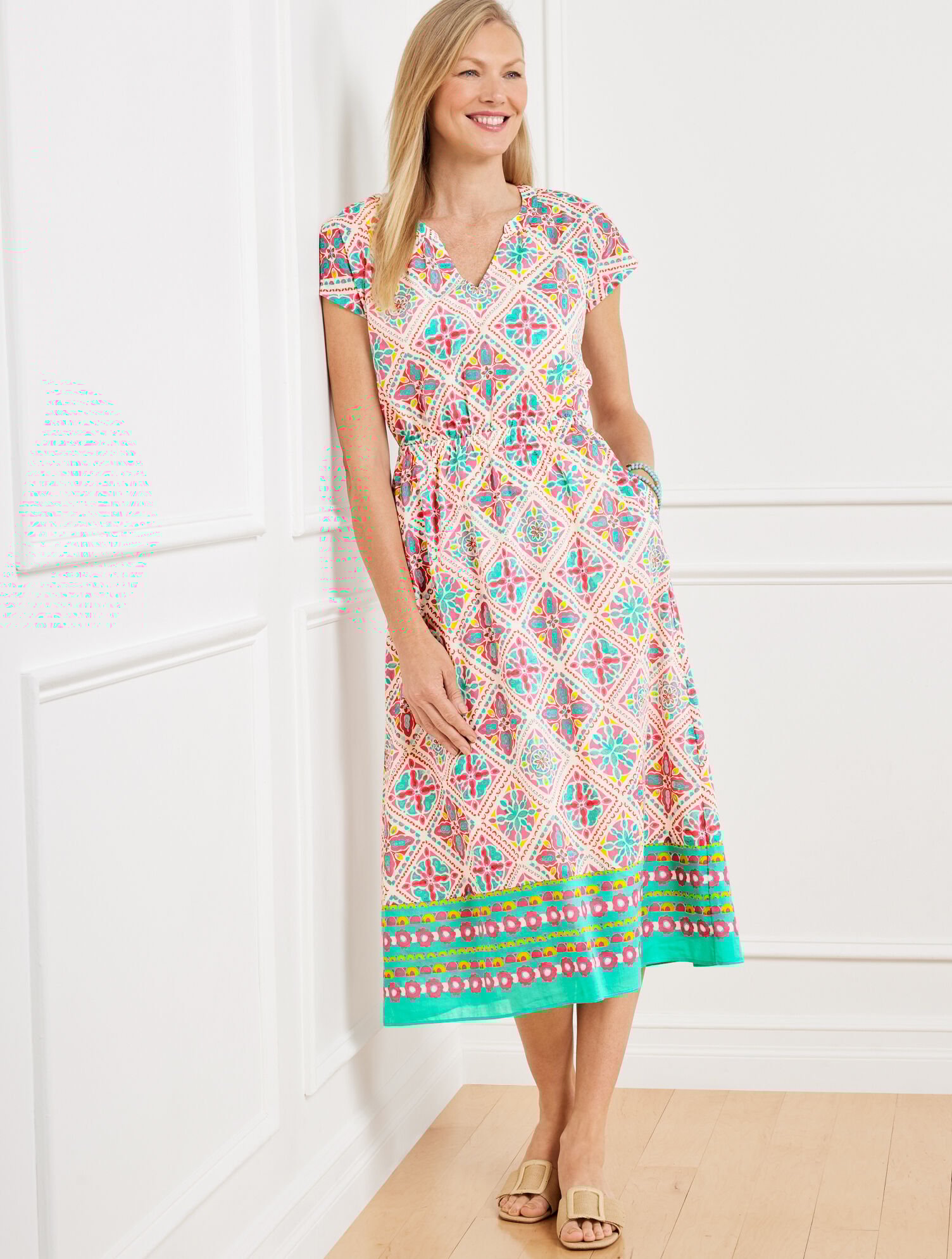 Fit &amp; Flare Voile Midi Dress - Painterly Tile
