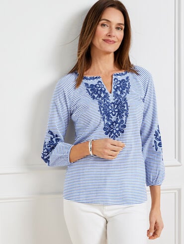 Embroidered Top - Harbor Stripe