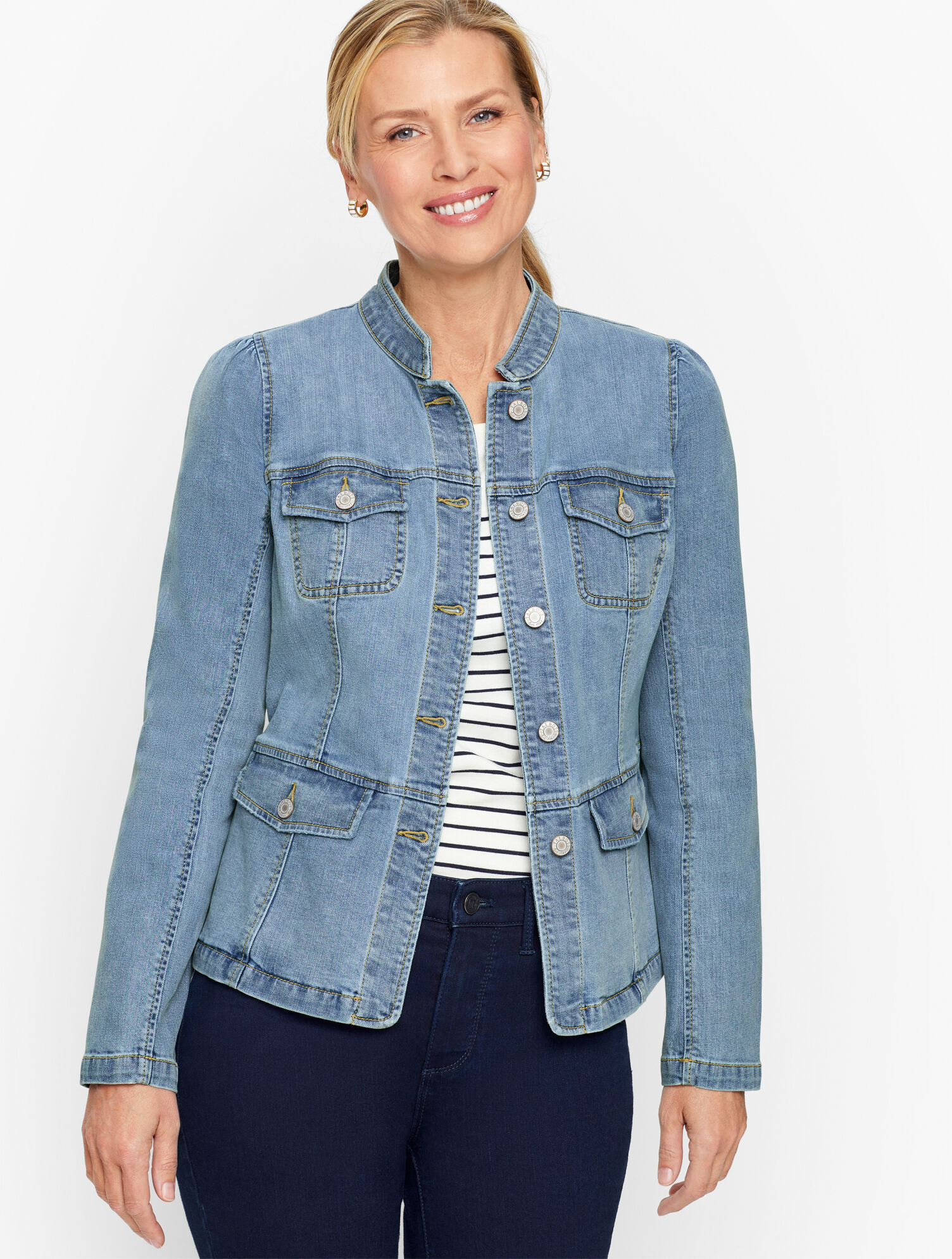 Band Collar Jean Jacket Retro Wash Talbots