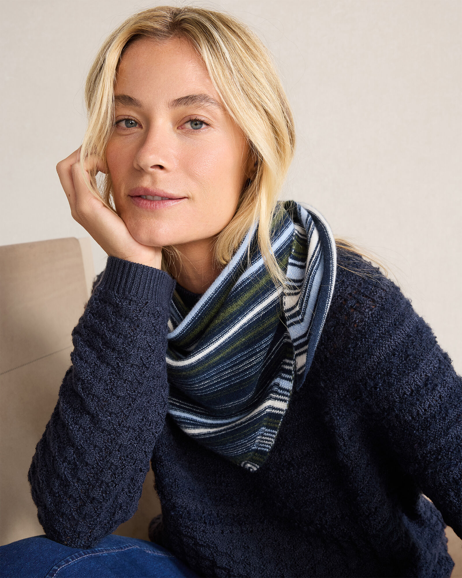 Cashmere Striped Triangle Scarf - thumbnail 5