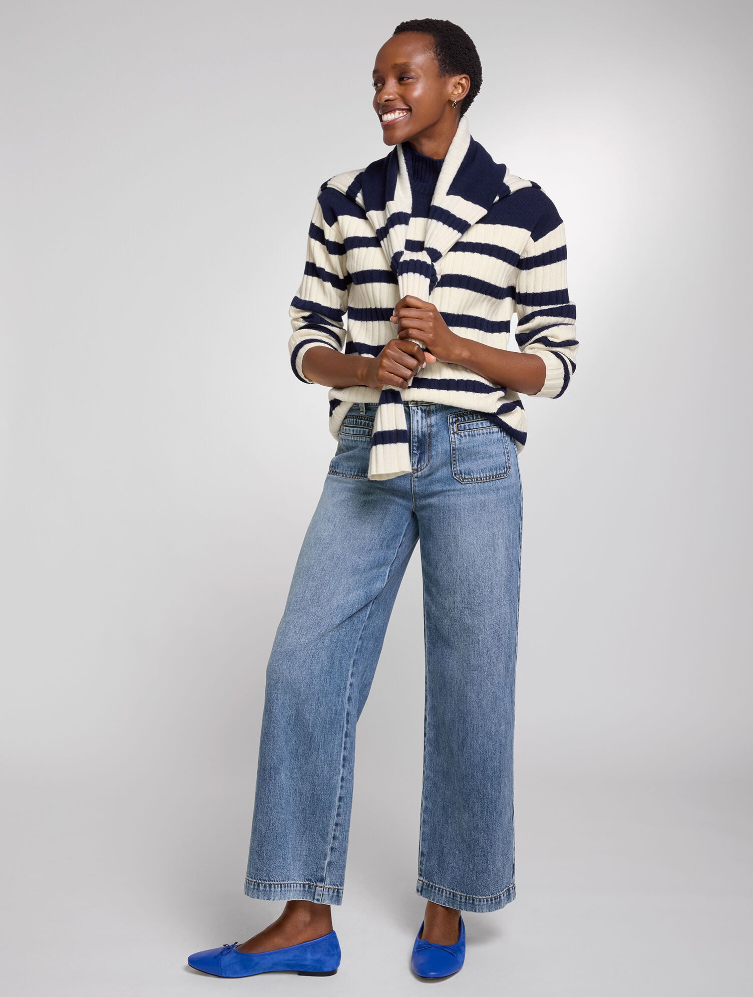 Stripe Cashmere Mockneck Sweater