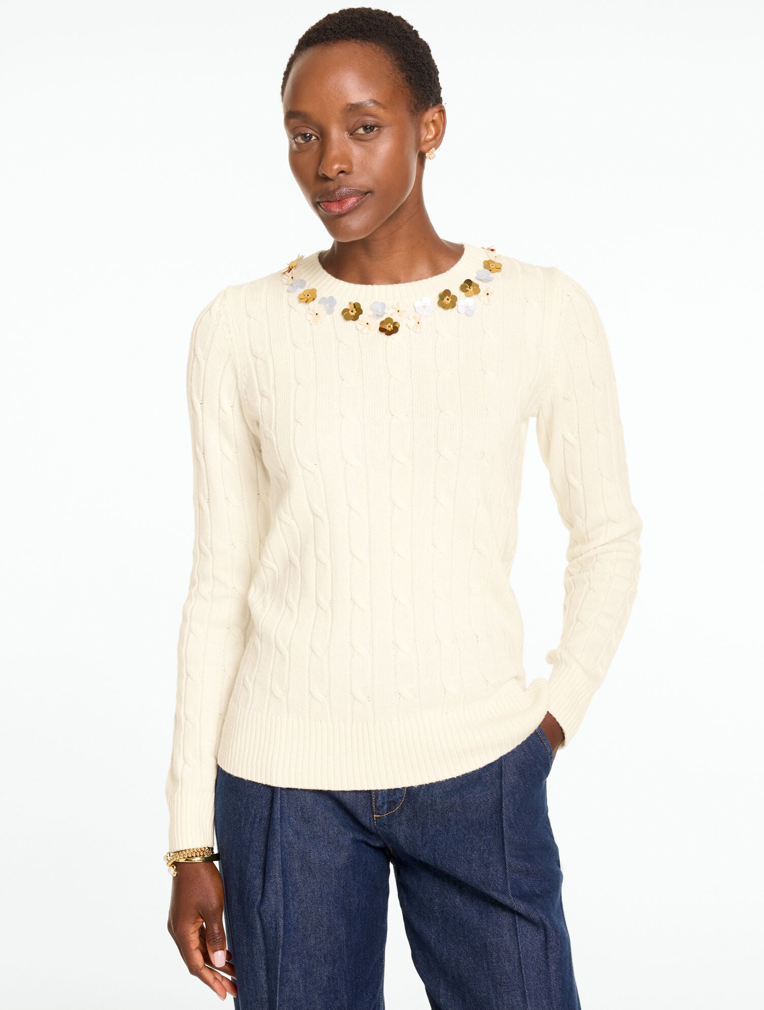 Embellished Cable Knit Sweater