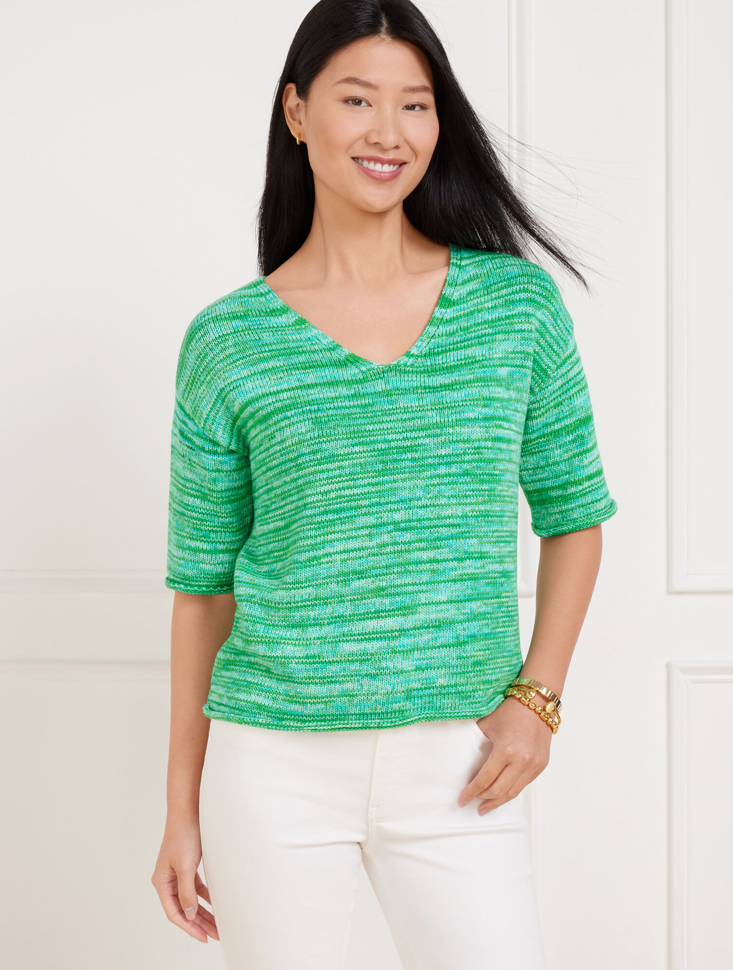 Elbow Sleeve V-Neck Pullover - Space Dye - image 1