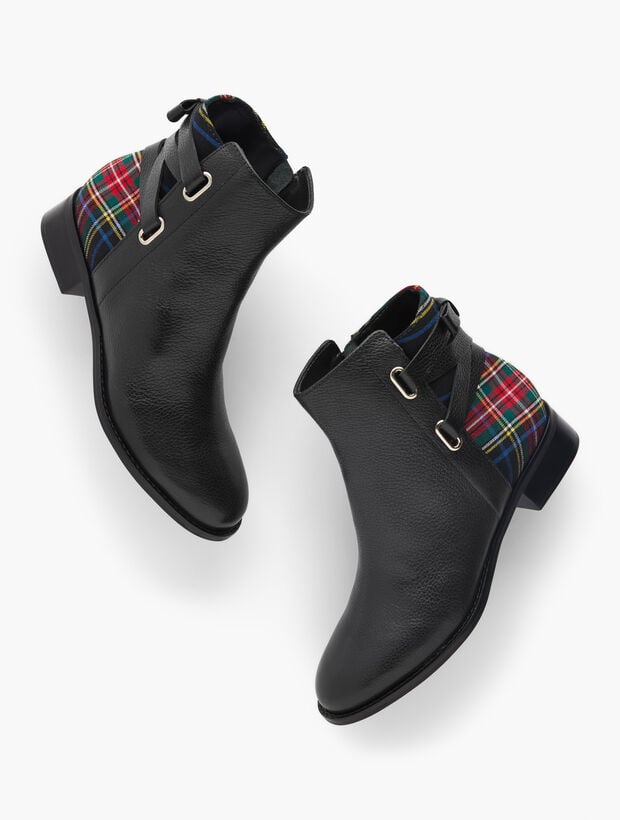 Tish Tie Pebbled Leather Boots - Celebrate Plaid